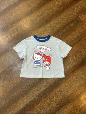Sanrio Light Blue Tee with Navy Trim and Red Accents